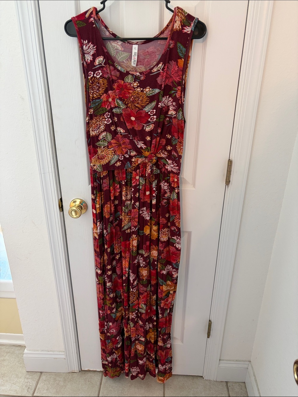 Latched Mama Burgundy Floral Knot-Waist Maxi Dress